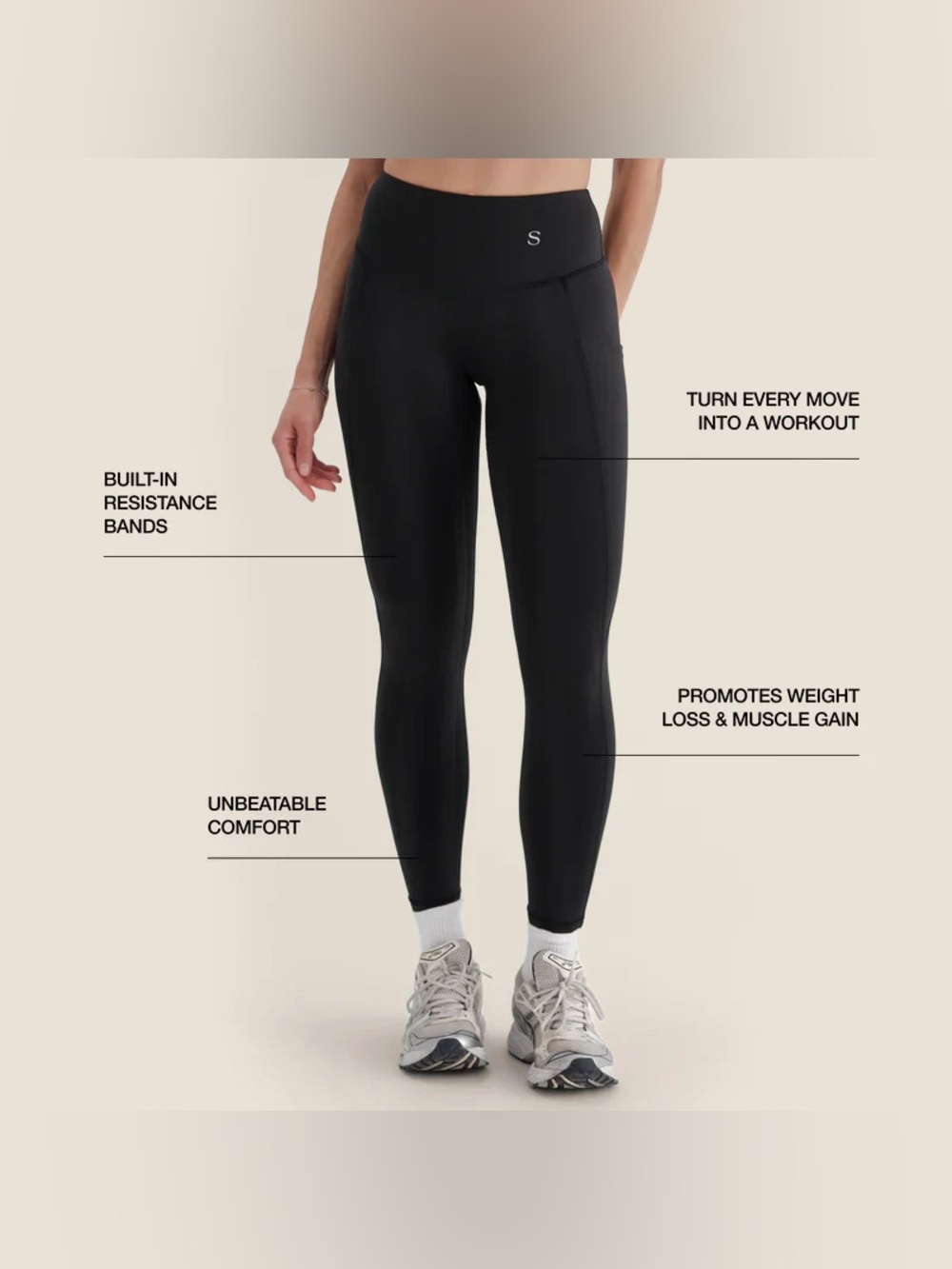SKINNIFY Black 1 X Resistance Band High-Waist Leggings, Size Medium Women’s